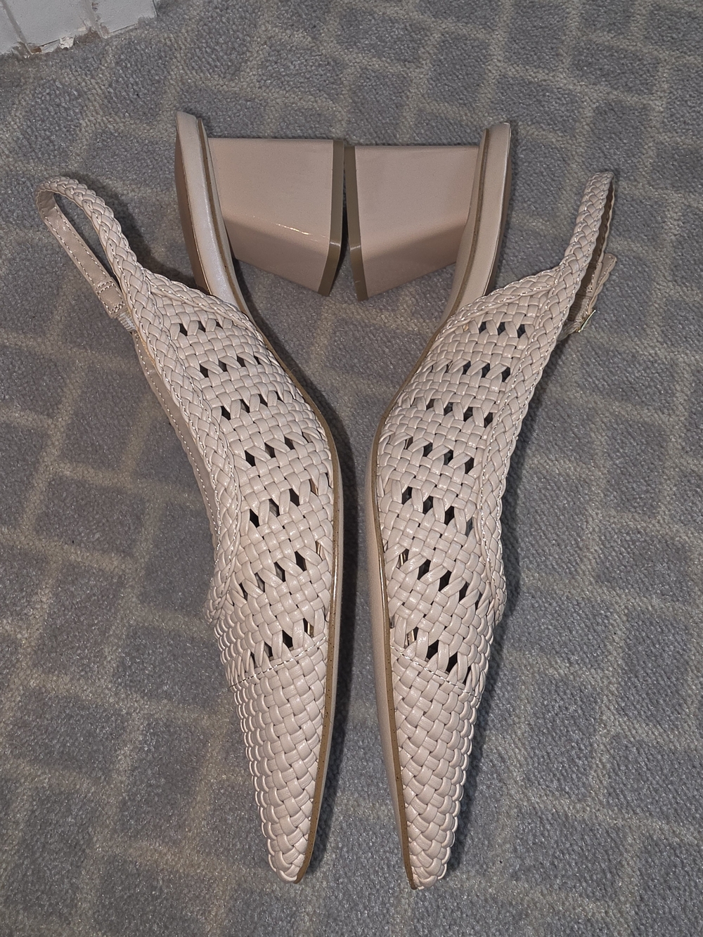Marc Fisher Beige Woven Pointed Slingback Heels - Picture 2 of 3